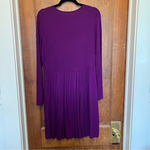 AUSELILY‎ Women's Long Sleeve Casual Dress Pockets Knee Length Large Purple - Picture 2 of 3